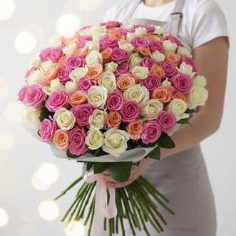 101 разноцветная роза 40 см